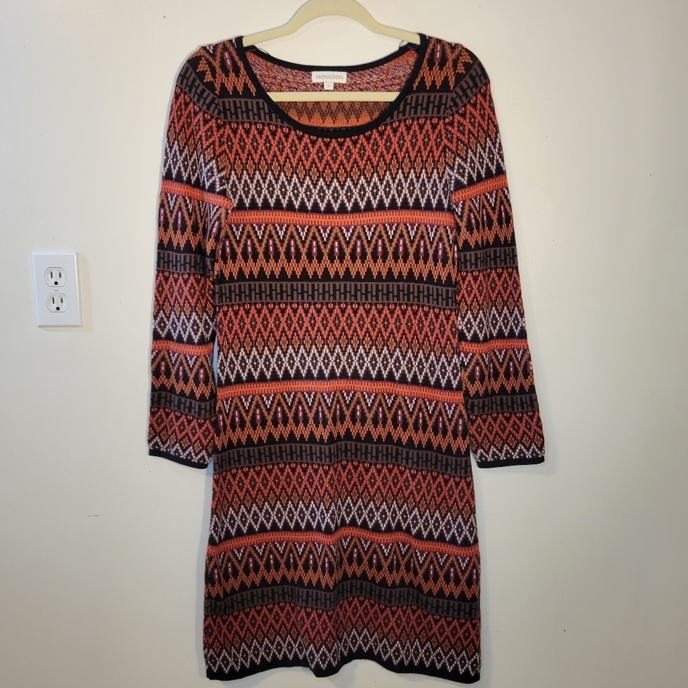 Monsoon: Women's Small Diamond print Long sleeve Knee length Sweater dress